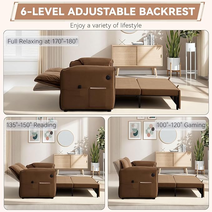 63" Velvet 3 in 1 Convertible Sleeper Sofa Bed, Pull Out Couch Bed Loveseat - Image 5