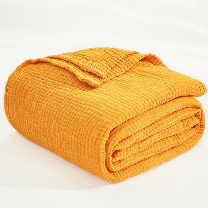 EMME Muslin Blankets for Adults Mustard Yellow Small Blanket 40" x 50" | Throw - Image 4
