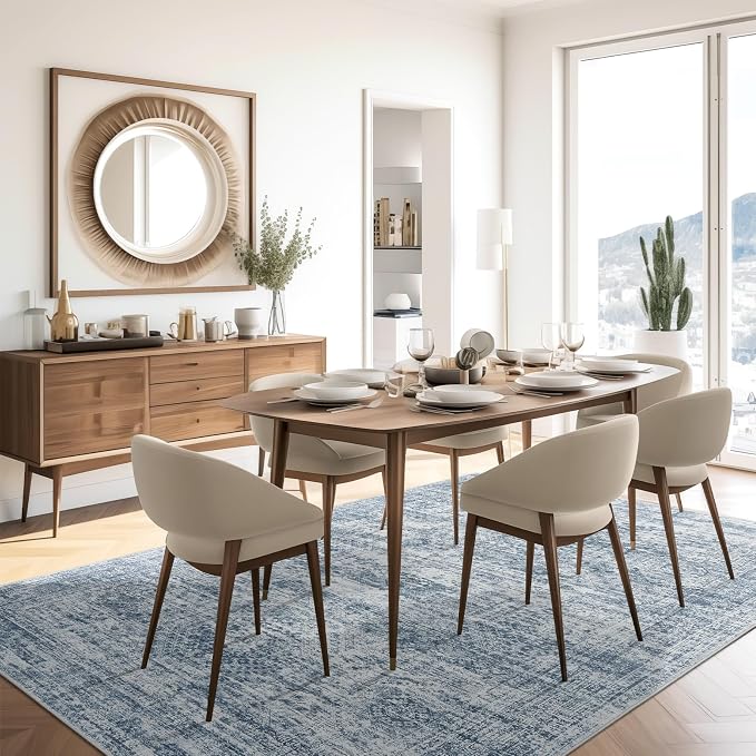 Soalmost 5x7 Area Rugs Blue Low Pile Washable Trendy Faded Style Rug | Vintage - Image 7