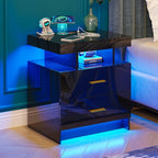 WOOVIVS Night Stand Set 2 with USB/Type-C/Wireless Charging Station, Blakc - Image 2