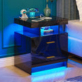 WOOVIVS Night Stand with Light, High Gloss Nightstand with USB/Wireless by WOOVIVS