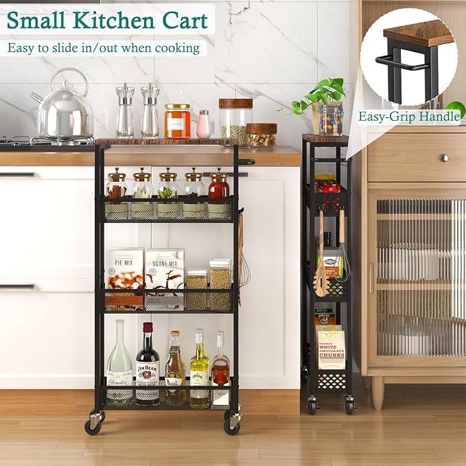 XYZLVSI Slim Storage Cart 4 Tier Narrow Kitchen Rolling Cart on Wheels - Image 6