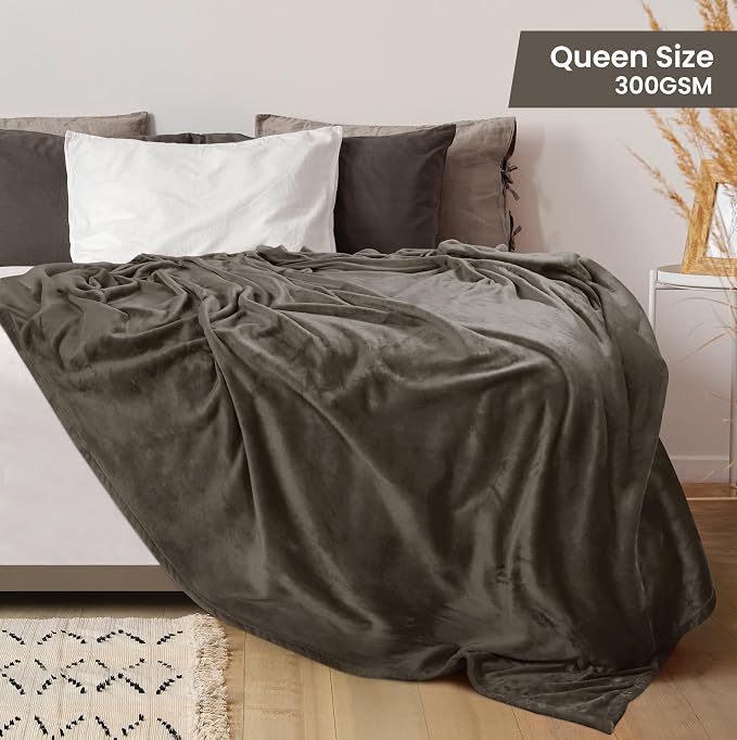 Utopia Bedding Ultra Soft Fleece Bed Blanket Queen Size Brown | Microfiber - Image 2
