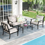 4 Piece Outdoor Patio Furniture Set, Oversized Metal Conversation Set - Image 8