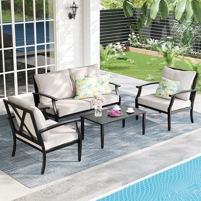 4 Piece Outdoor Patio Furniture Set, Oversized Metal Conversation Set - Image 8