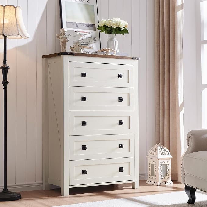 T4TREAM Farmhouse 5 Drawers Dresser Chests - Image 7