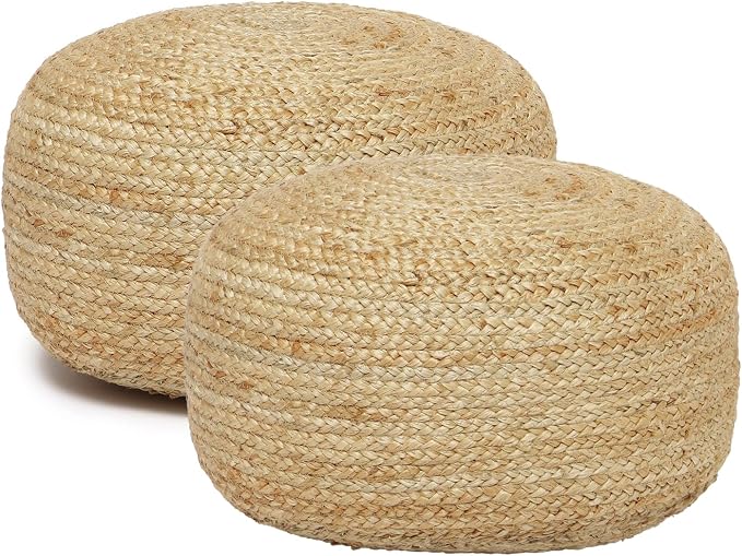· REDEARTH · Jute Circular Low Pouf Ottoman by REDEARTH