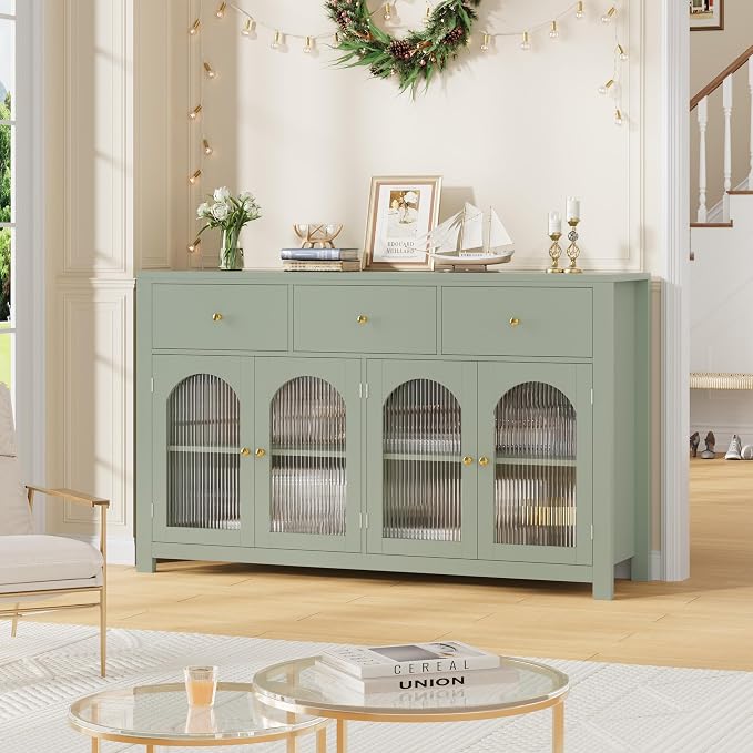 FINETONES Buffet Cabinet with Storage, 55.1" Large Sideboard Buffet, Farmhouse - Image 4