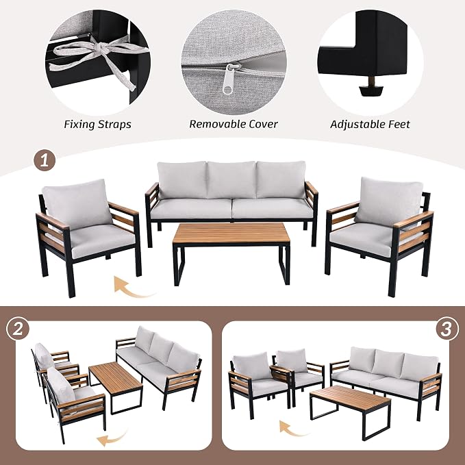 VilroCaz 4-Piece Outdoor Patio Furniture Sectional Sofa Set - Image 4