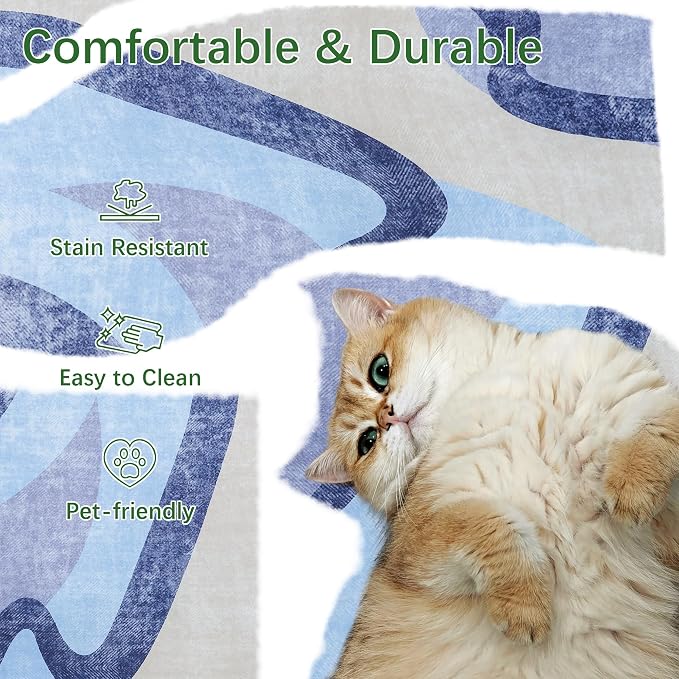 Ompaa Living Room Rug 5x8 Blue Area Rug Machine Washable Rug Non Slip Indoor - Image 4