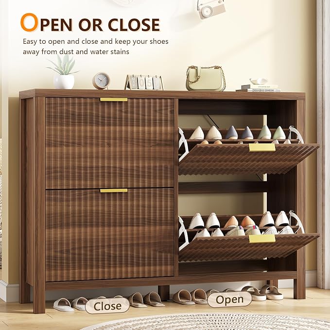 YOMILUVE Shoe Cabinet Storage for Entryway, Fluted Shoe Cabinet - Image 9