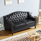 LEVNARY Chesterfield Loveseat Leather, Upholstered Sofa - Image 3