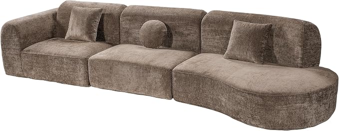 Merax 3-Piece 140" Curved Sectional Sofa Set, 4 Seat L-Shaped Modular Modern - Image 6