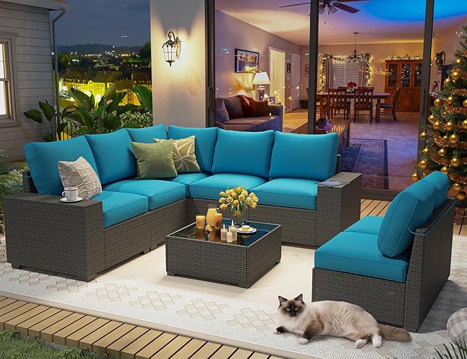 8 Piece Outdoor Patio Furniture Set, Outdoor Sectional Furniture, Rattan & by Olimix