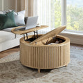 Evermagin 31.5'' Round Coffee Table, Fluted Lift Top Oak Coffee Table by Evermagin