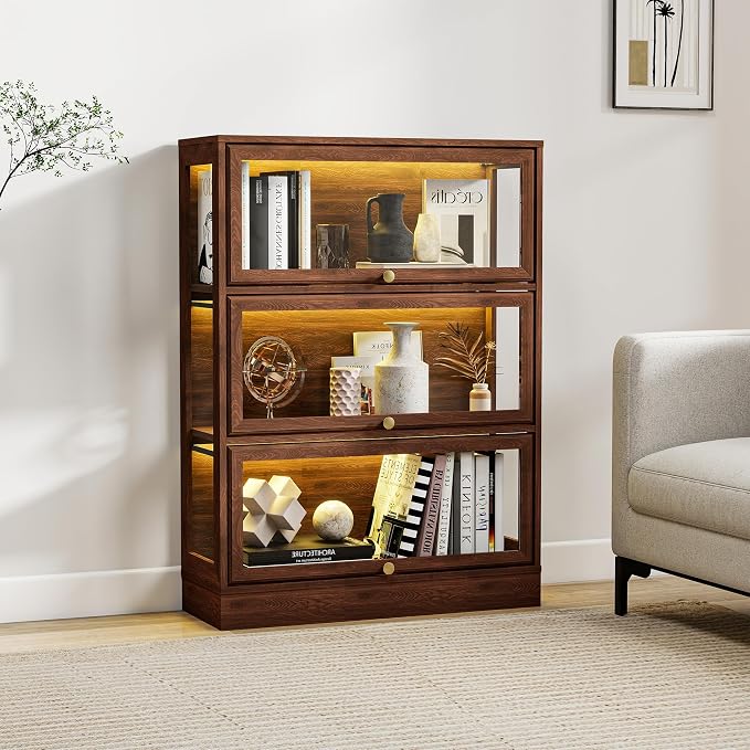 Display Cabinet with Acrylic Glass Doors, 3-Tiers Curio Cabinet with LED - Image 3