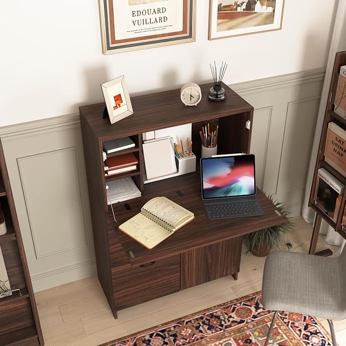 Foldable Desk Cabinet with Storage Drawers & Shelves by Unknown