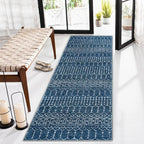 Lahome Moroccan 2x5 Washable Blue Runner Rug, Non-Slip Low-Pile Stain Resistant by Lahome