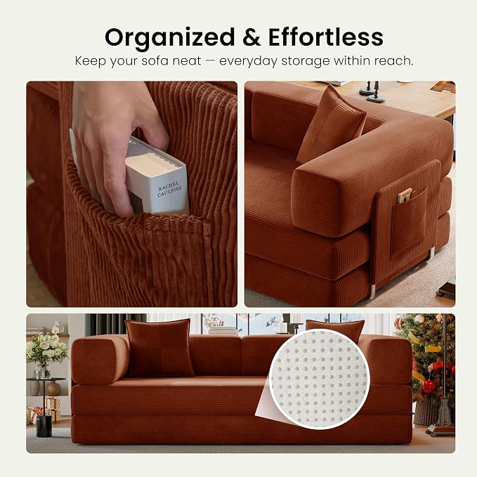 78.8" Convertible Futon Sofa Bed, Corduroy Futon Couch - Image 8