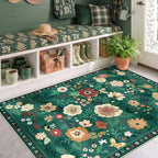 RELEANY Floral Washable 3x5 Area Rugs DarkGreen | Flower Carpet Print Boho Cute - Image 6