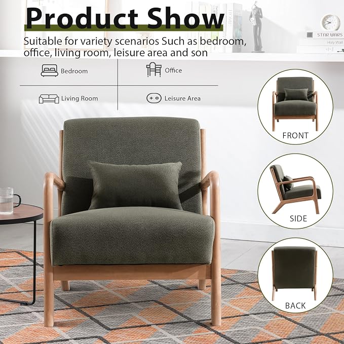 INZOY Mid-Century Modern Accent Chair Set of 2, Upholstered Living Room Chairs - Image 7