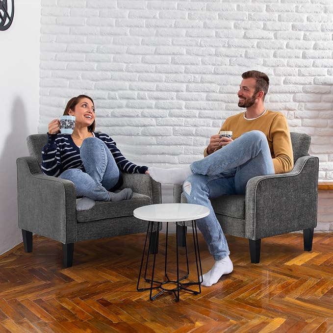 VINGLI Accent Chairs Set of 2 for Living Room, Light Grey Mid Century Modern - Image 9