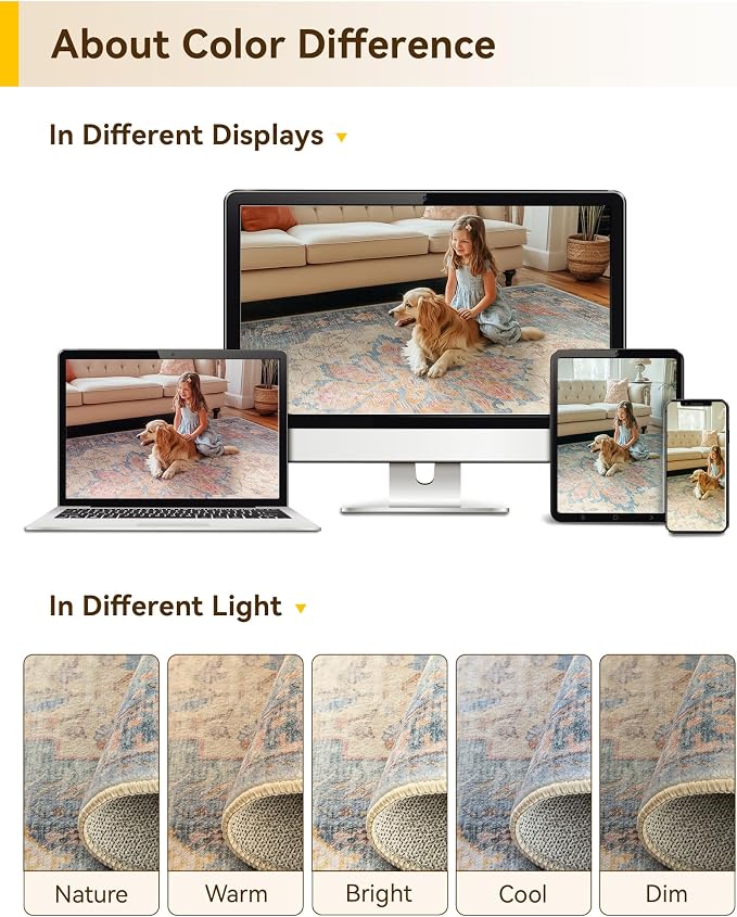 RELEANY Washable Area Rug, Square 4'x4', Water Repellent, Pet Friendly - Image 6