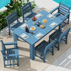 SERWALL HDPE Dining Set for 6: 1 Umbrella Hole Table, 4 Armless + 2 Armchairs. by SERWALL