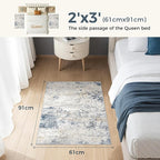 DMOYEST 2x3 Entryway Area Rug Washable Abstract Beige Blue Small Carpet | - Image 2