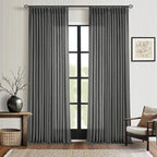 Dark Gray Linen Pinch Pleated Light Filter Curtains 102 Inches Long 2 Panels - Image 8
