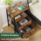 Huuger Nightstand with Charging Station, Fabric Drawers, End Table with Open - Image 5