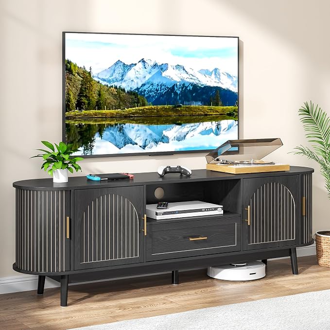 63" Fluted TV Stand for Tvs up to 70", Mid-Century Modern Entertainment Center - Image 8