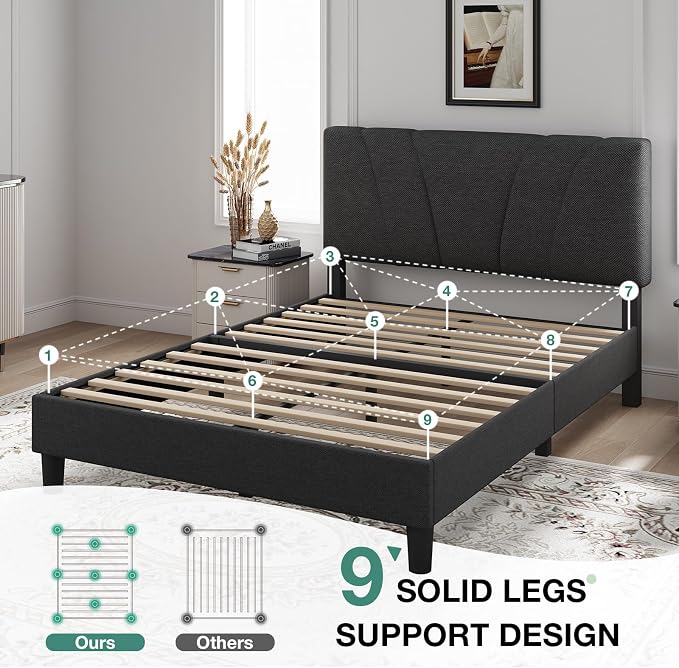 Novilla Queen Bed Frame with Headboard, Bed Frame Queen Size with Wood Slats - Image 5