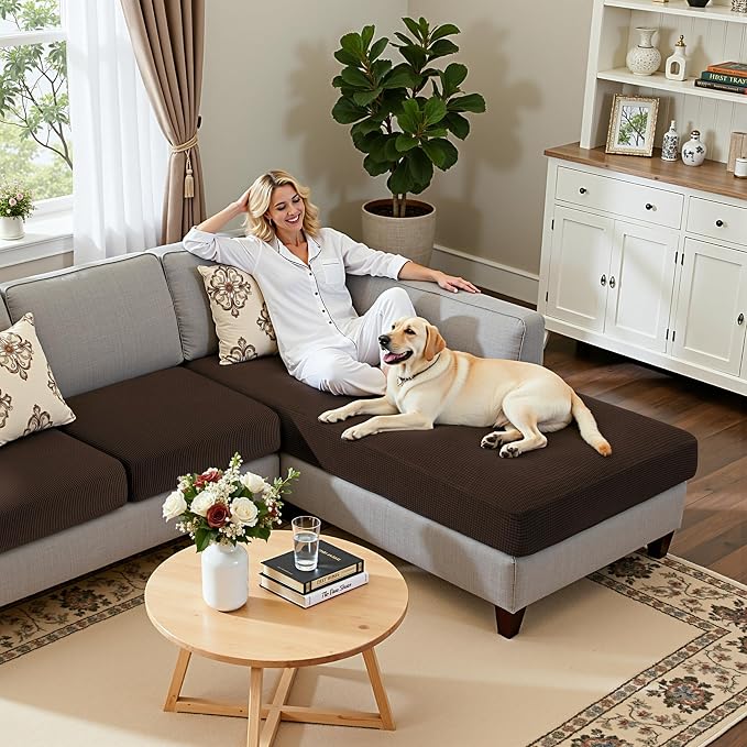 Hokway Chaise Cover and Couch Cushion Covers Set, Separate Sectional Sofa - Image 6