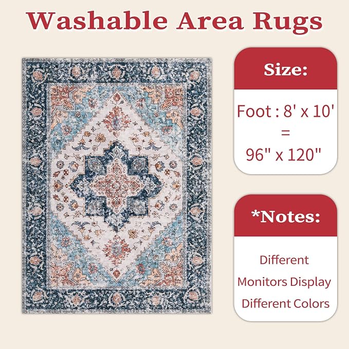 SERISSA 8x10 Washable Non Slip Boho Area Rug - Image 3