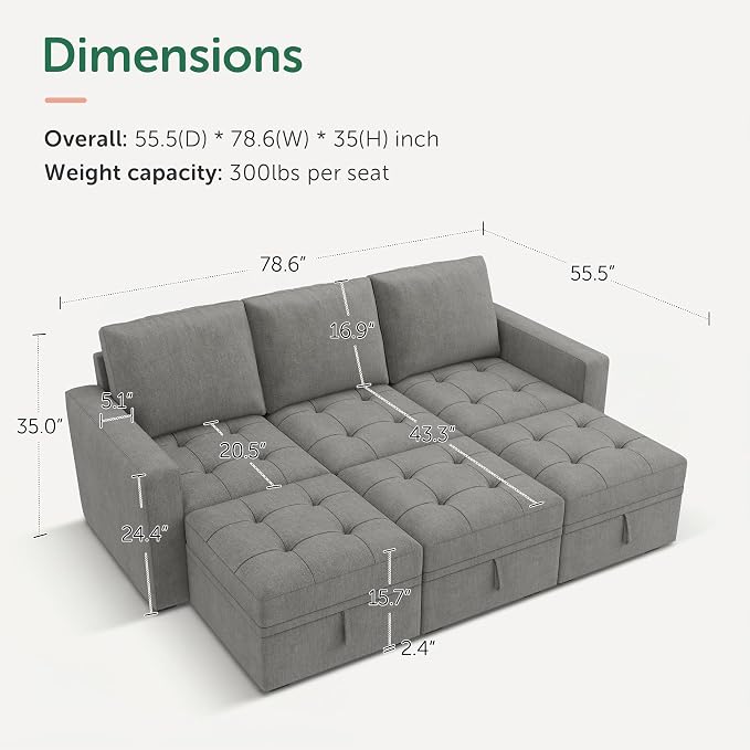 HONBAY Modular Sectional Couch Sleeper Sofa Bed - Image 2