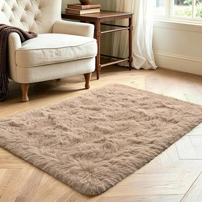 3x5 Beige Fluffy Soft Area Rug Non-Slip - Image 3