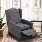 Wingback Recliner Chair with Massage and Heat, Tufted Fabric Push Back Recliner - Image 8
