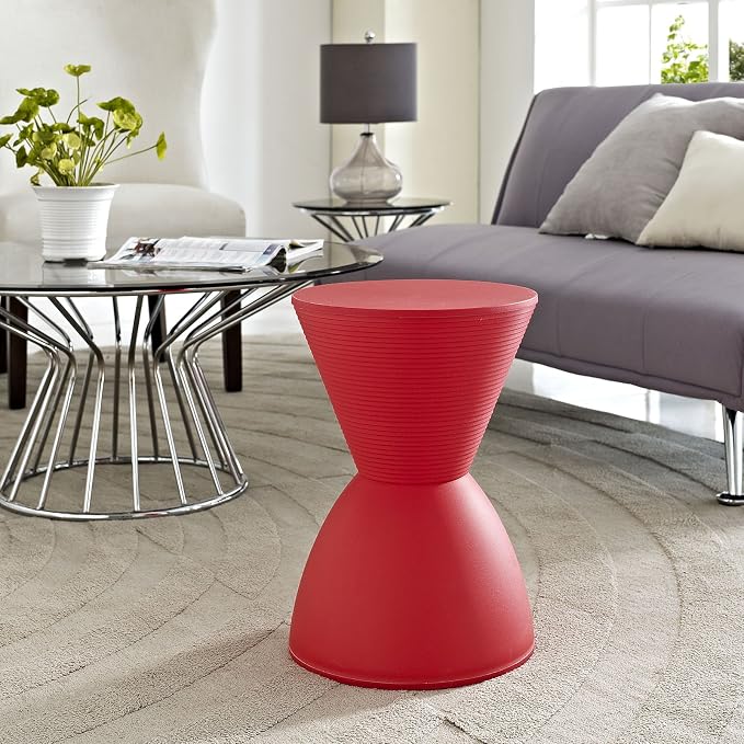 Modway Haste Contemporary Modern Hourglass Accent Stool in Red - Image 2