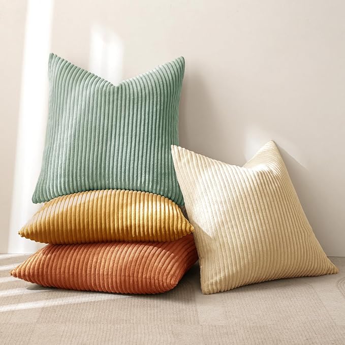 MIULEE Soft Corduroy Decorative Throw Pillow Covers Orange Teal 24x24 | Set of 4 - Image 5