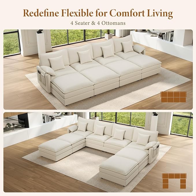 Vesgantti 142" Oversized Sectional Sofa Bed, 8-Seater Modular Sleeper Cloud - Image 7