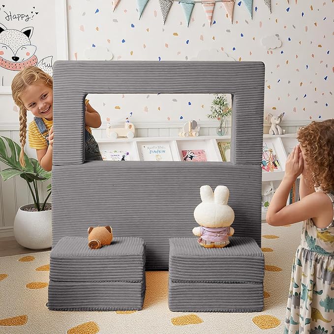 MeMoreCool Modular Kids Couch – Light Grey Foam Play Sofa Bed Convertible - Image 2