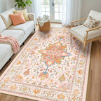 RELEANY Area Rugs 5'x8' Washable Non-Slip, Floral Vintage Distress Print by RELEANY