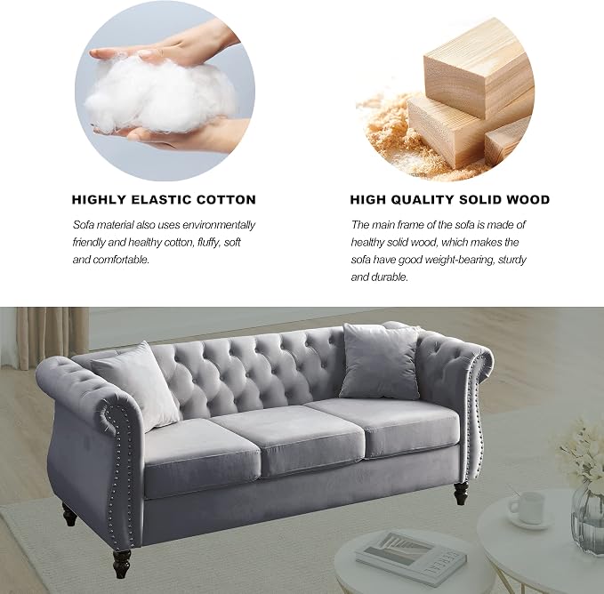 80" Chesterfield Loveseat Velvet Sofa - Image 6