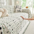 DREAMINGO Abstract Chenille Couch Cover Blanket Beige Green Black Boho Sofa - Image 3