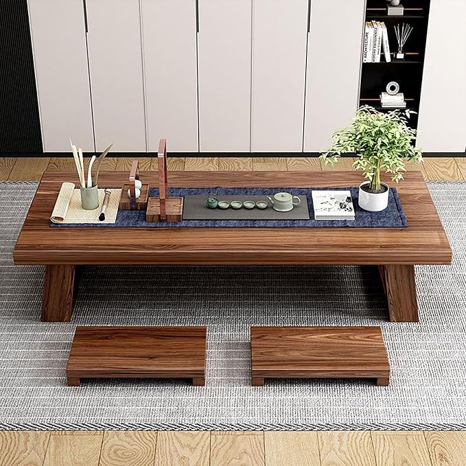 Solid Wood Japanese Style Tea Table, Low Long Coffee Table - Image 2