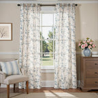 Extra Long Blue Vintage Floral Linen Curtains Farmhouse 2 Panels | Elisa - Image 2