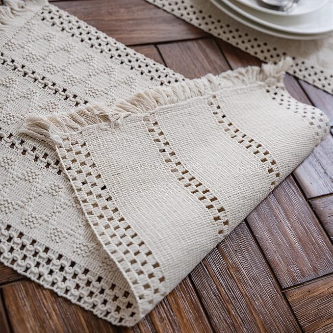 Macrame Table Runner Cream Beige Boho Table Runners - Image 4