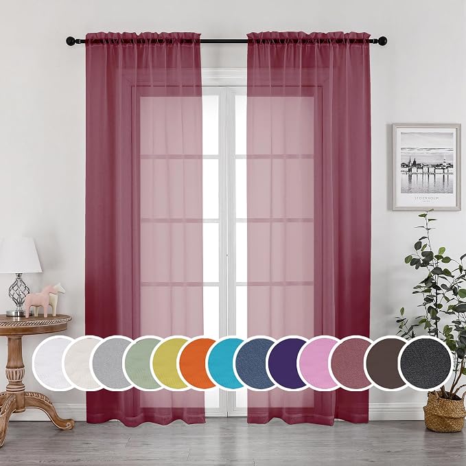 Sheer Curtains, Sheer Curtains 84 inch Length 2 Panels Set, Rod Pocket Voile by OWENIE