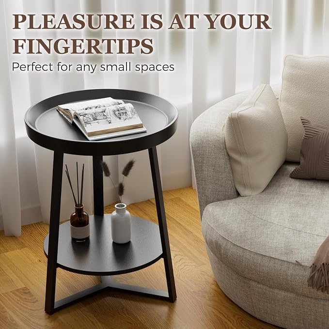 Gadroad Round End Table with Storage Shelf, 2 Tier Farmhouse Side Table - Image 7